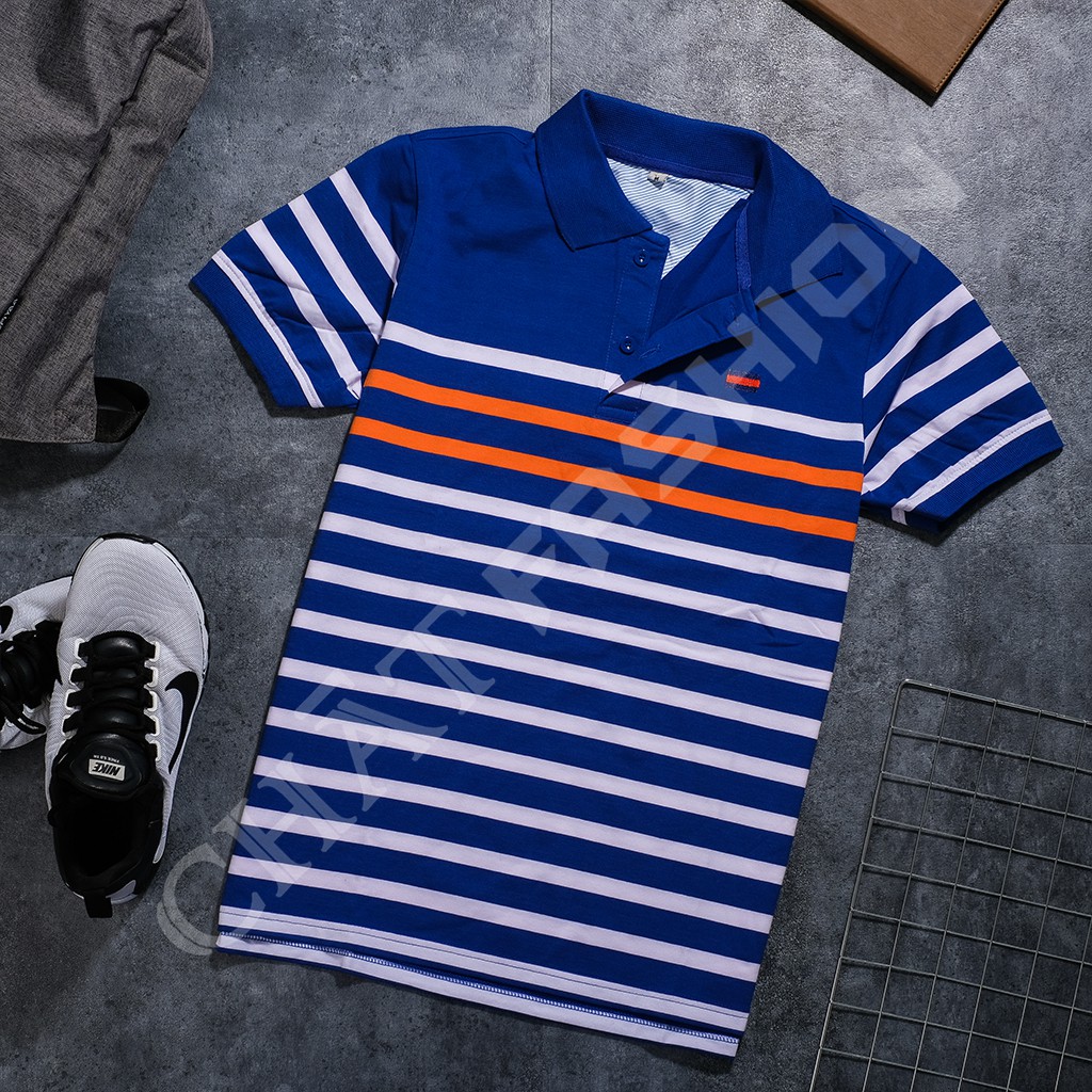 Áo Thun Nam 🆓FREESHIP🆓 Áo Thun Nam Tay Ngắn Phối Sọc Ngang Thun Cotton Thấm Hút Tốt Áo Thun Nam Có Cổ 6 Màu 3 Size | BigBuy360 - bigbuy360.vn