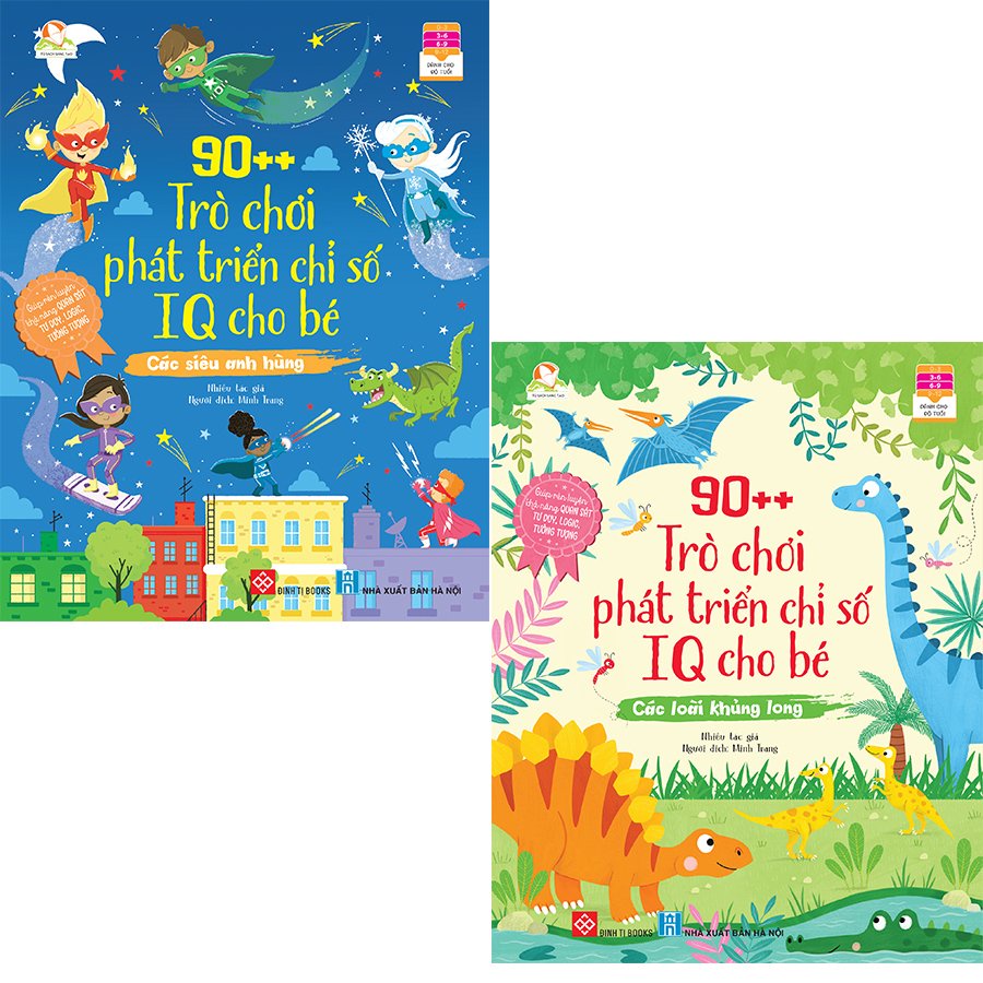Sách - 90++ trò chơi phát triển chỉ số IQ cho bé Các siêu anh hùng và Các loài khủng long (đinh tị)