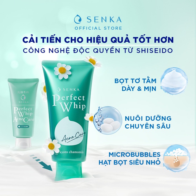 Sữa rửa mặt dành cho da mụn Senka perfect whip acne care 100g