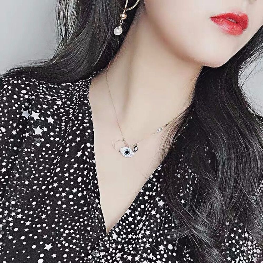 Vòng cổ hợp kim mặt hình mắt quỷ đính đá phong cách retro thanh lịch dành cho nữ