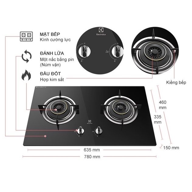 Bếp gas âm Electrolux EHG723BA Hàng trưng bày+Tặng dây gas - Bếp tốt tiết kiệm gas- Bảo hành 12 tháng