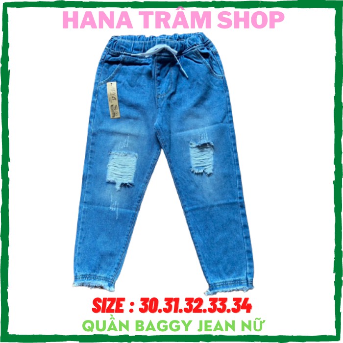 Quần baggy jean nữ dáng dài ống đứng lưng cao thêu chữ túi tua siêu xinh