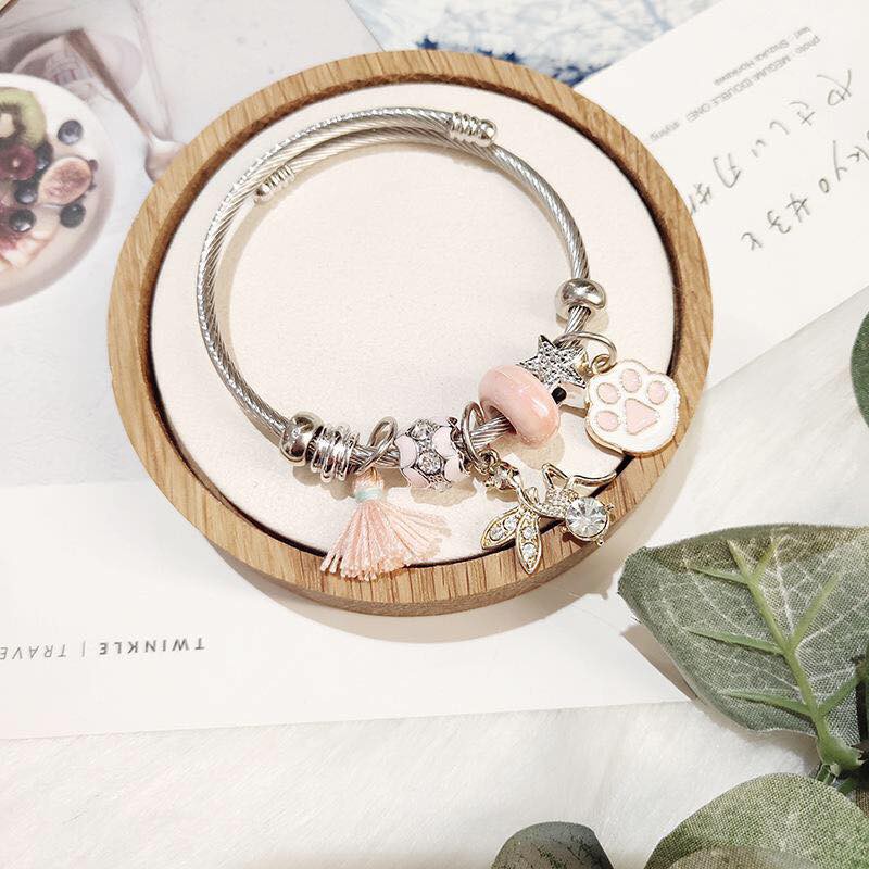 Vòng tay nữ dễ thương hạt Charm chân mèo -Vòng lắc đeo tay nữ bạc Pandora cao cấp Charm xinh đẹp