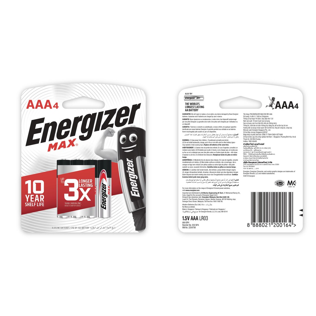 Pin Energizer Max AAA E92 BP4 - 100193487