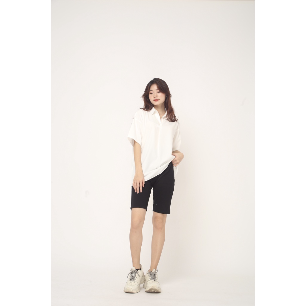 Áo SƠ MI CỔ CHUI Basic trơn unisex nam nữ tay ngắn form rộng style