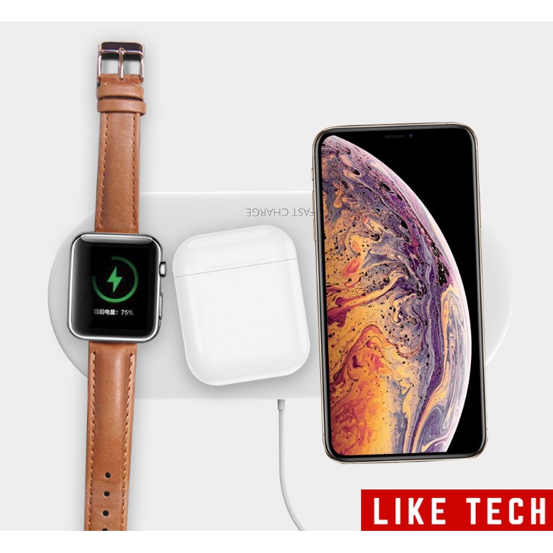 Sạc Không Dây 3 in 1 Hỗ Trợ Sạc Nhanh cho Iphone - Airpods - iWatch - Điện Thoại Huawei - Điện Thoại SamSung - Xiaomi