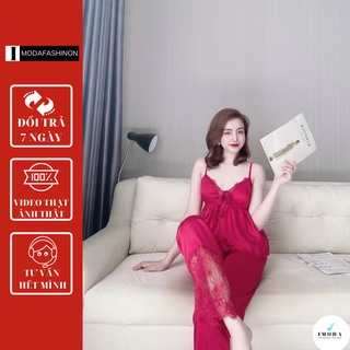 Bộ ngủ nữ hai dây IMODA - Đồ ngủ nữ sexy hai dây có đệm ngực, chất satin phối ren, free side từ 45 -60kg