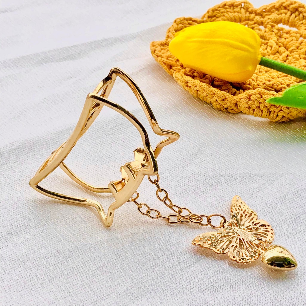 Kẹp tóc càng cua hình bướm gắn dây tua rua phong cách Hàn Quốc dành cho nữ.