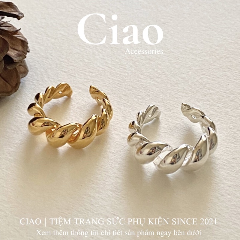 [HOẢ TỐC 1H] Nhẫn mạ bạc S925 thiết kế hoạ tiết xoắn mã 09 phong cách trendy Ciao accessories