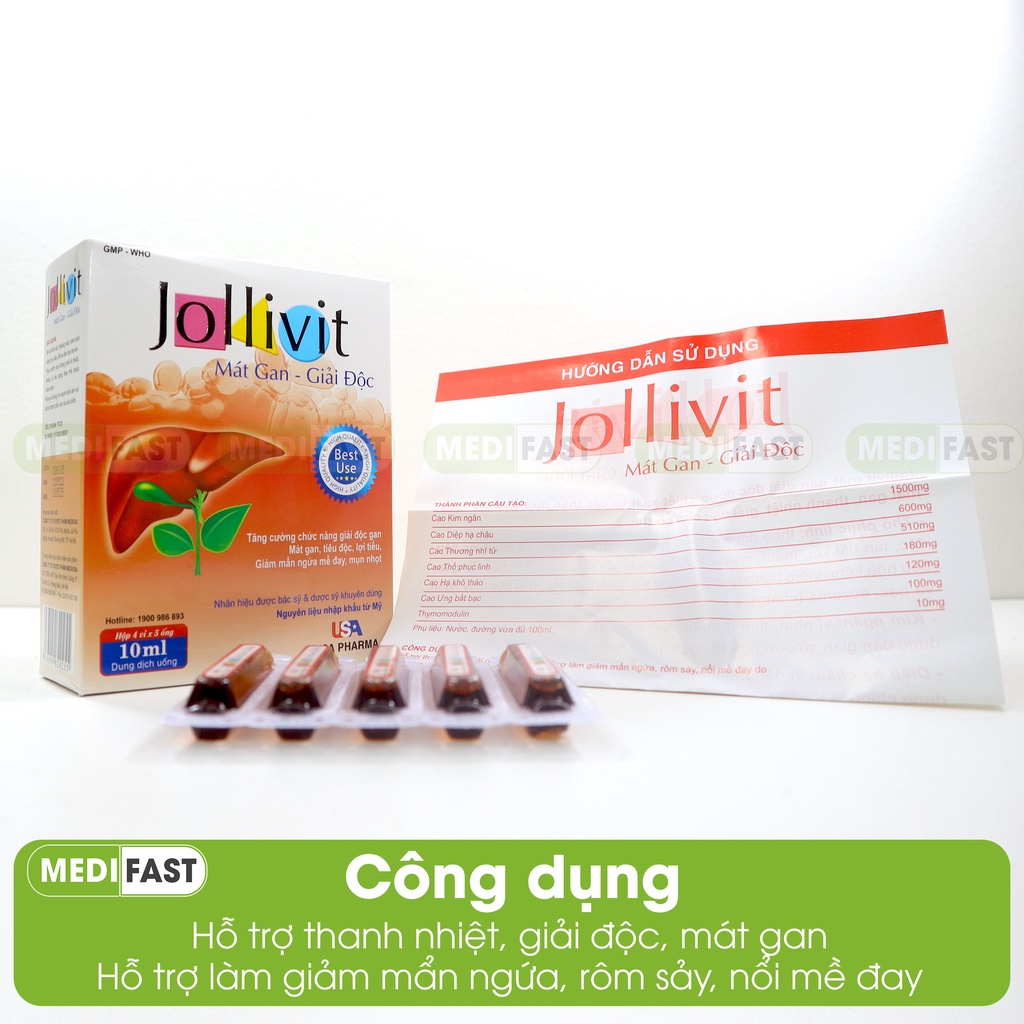Siro cho bé Jollivit thanh nhiệt mát gan cho bé, giảm mẩn ngứa, rôm sảy - Hộp 20 ống dùng được cho bé dưới 1 tuổi
