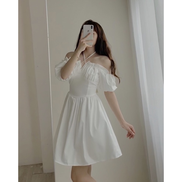 Đầm trễ vai đan dây chéo 875