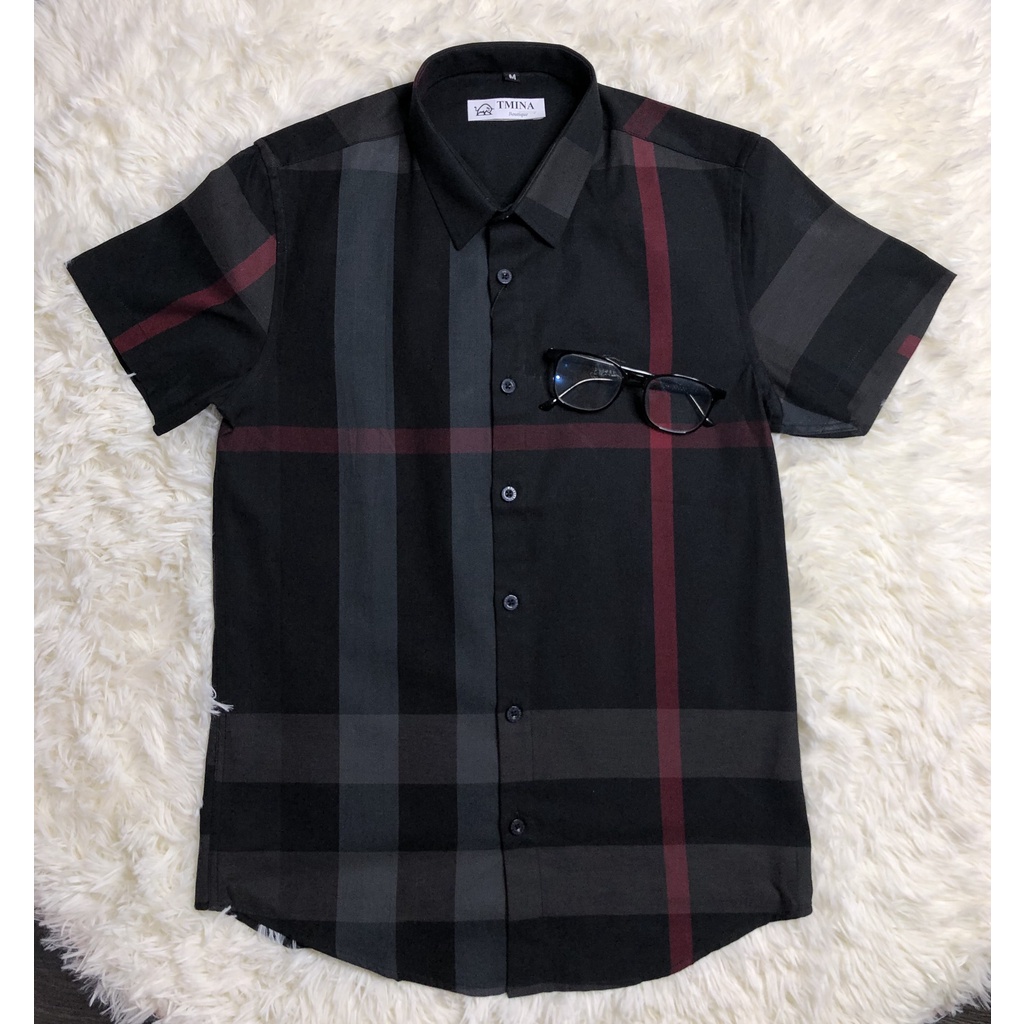 Áo sơ mi nam ngắn tay họa tiết kẻ to chất cotton xịn nhiều màu