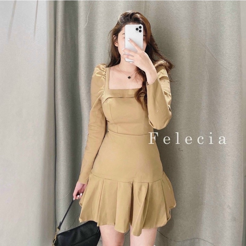 Đầm nude tay dài xếp li