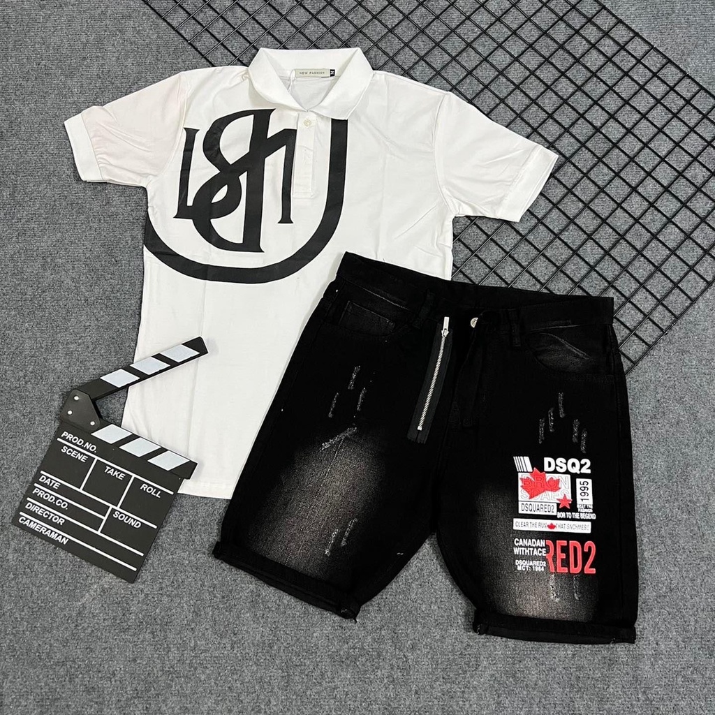 Quần short jean nam short ngắn chất bò cao cấp thêu phối mẫu mới chuẩn đẹp như hình