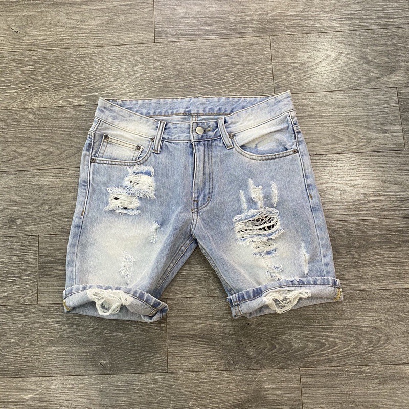 Quần Short Jean Nam DATINO Destroyed màu Xanh chất denim mềm, bền màu không xù