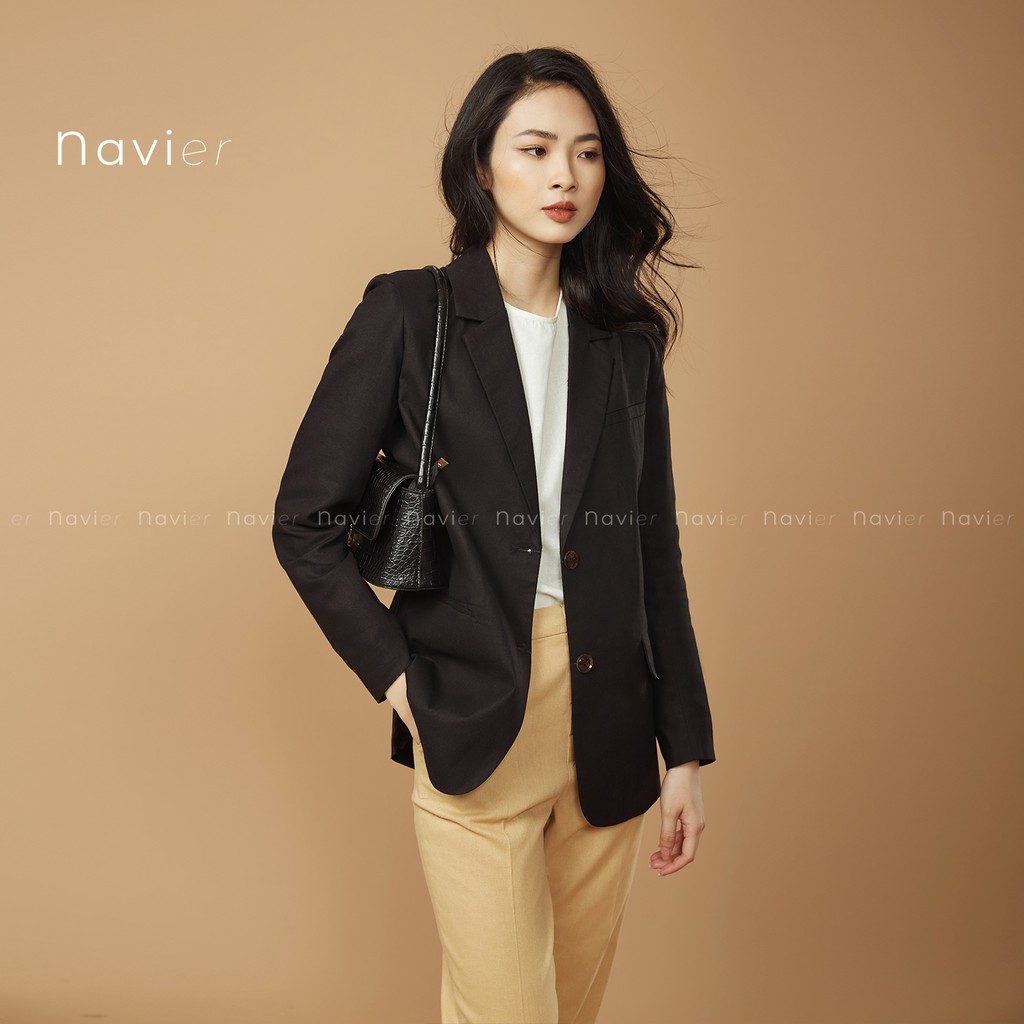 ÁO BLAZER NỮ HÀN QUỐC 2 LỚP DÁNG DÀI KÈM ĐAI NHIỀU MÀU - ÁO VEST NỮ CÔNG SỞ CAO CẤP LINEN VÉT B01 NAVIER