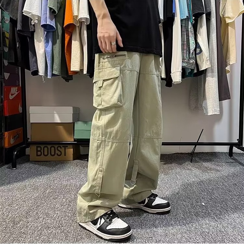 Quần Dài Nam Ống Rộng Phong Cách Đường Phố Thời Trang Mùa Hè Màu Xanh Lá Size M-2XL