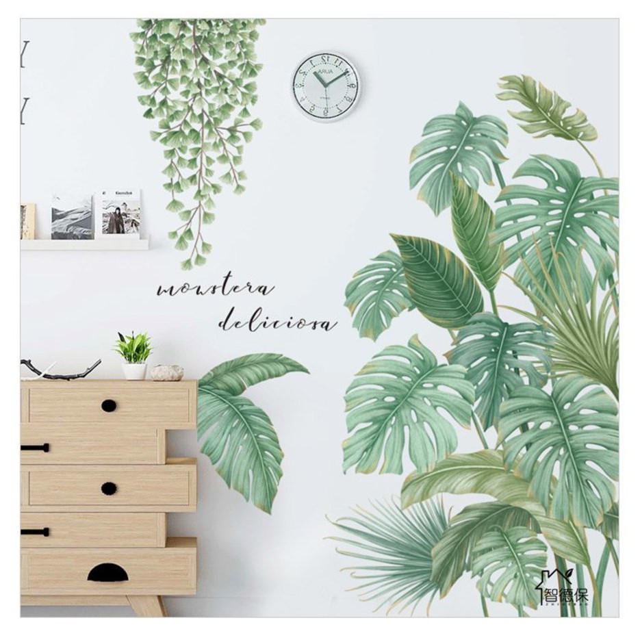 Decal dán tường trang trí - Decal 3d lá xanh - Giấy dán tường trang trí phòng khách, phòng ngủ - Tặng kèm keo sữa | BigBuy360 - bigbuy360.vn
