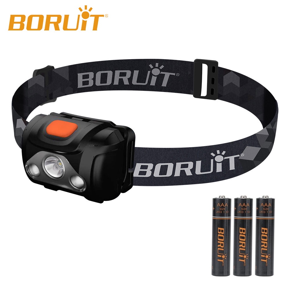 Đèn pin đeo đầu BORUIT siêu sáng 4 chế độ dùng pin AAA