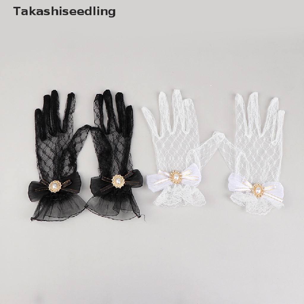 (Takashiseedling) Găng Tay Lưới Lolita Ren Hoa Nơ Trắng Đen Thời Trang Mùa Hè Bán Chạy Cho Bé Gái