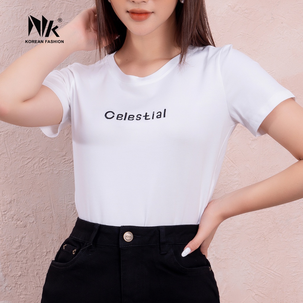 Áo Thun Nữ Ngắn Tay NK Fashion Thiết Kế Cổ Tròn Ôm Thân Chất Liệu Thun Cotton Mềm Mại, Thấm Hút Mồ Hôi NKAT2201001