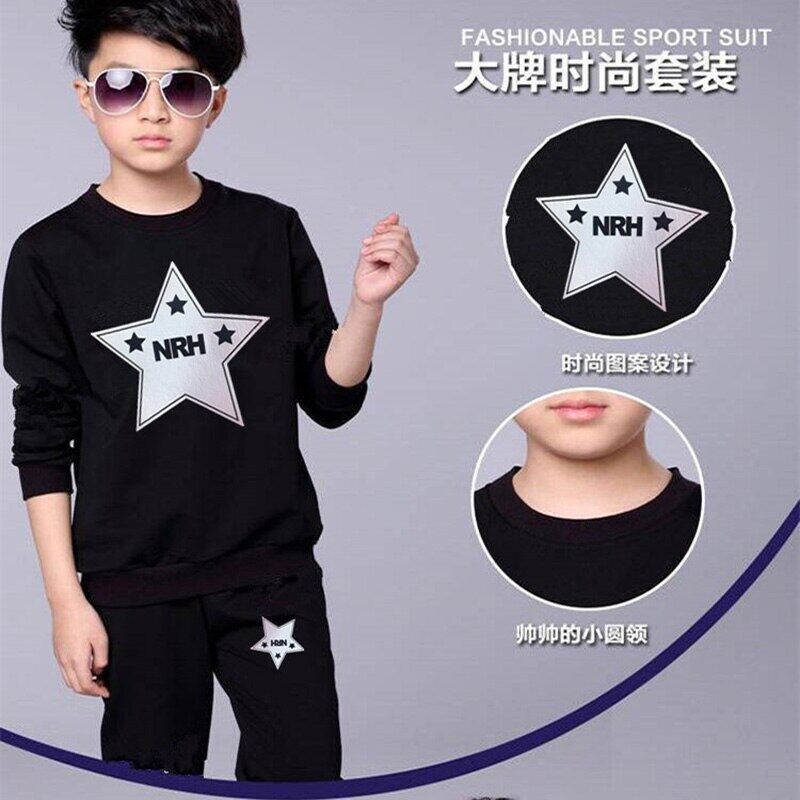 Set Đồ Thể Thao Dài Tay Màu Đen Thời Trang Xuân Thu Cho Bé Trai Từ 5-12 Tuổi