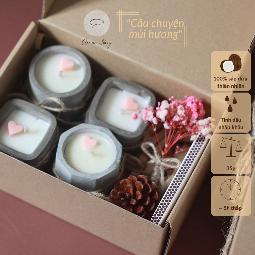 Nến Thơm Cốc Xi Măng Size 40g/ Tealight, Mini Candle Cup Handmade, Nhiều Hương, Sáp Dừa, Tinh Dầu Nhập Khẩu