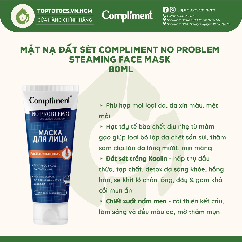 Mặt nạ đất sét Compliment No Problem Face Mask làm sạch sâu, giảm mụn, se lỗ chân lông 80ml
