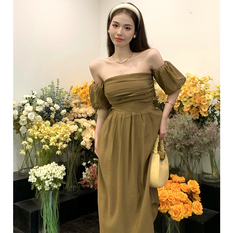 Đầm Maxi Tay Ngắn Trễ Vai Thời Trang Mùa Hè Quyến Rũ Cho Nữ