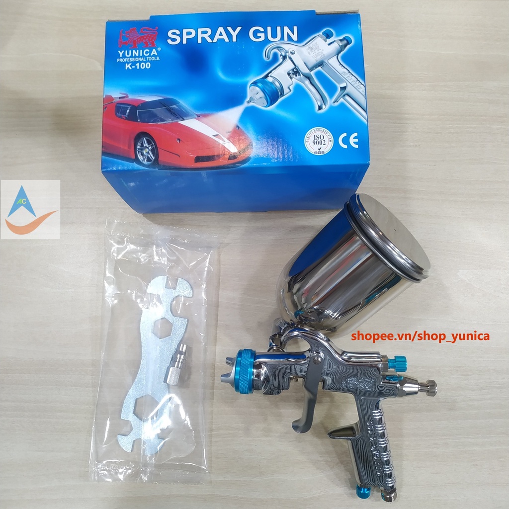 Súng phun sơn YUNICA K-100  Yunica xuất xứ Đài Loan Dùng phun sơn dầu, sơn PU, sơn xe