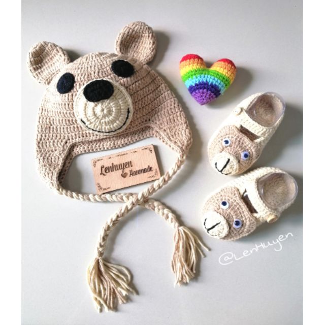 Set nón giày len handmade GẤU CƯNG