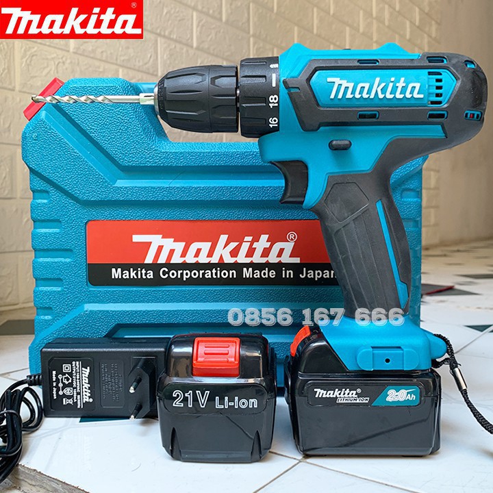 Máy Khoan KB Dùng pin MAKITA 21V - Tặng Mũi khoan, Pin Vuông 5 Cell, 100% đồng, Máy bắt vít Makita 21v