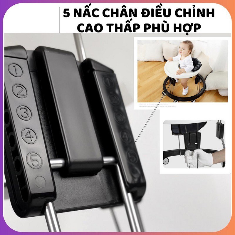 Xe tập đi tròn gấp gọn, xe tập đi điều chỉnh độ cao 5 cấp độ Babyzoo