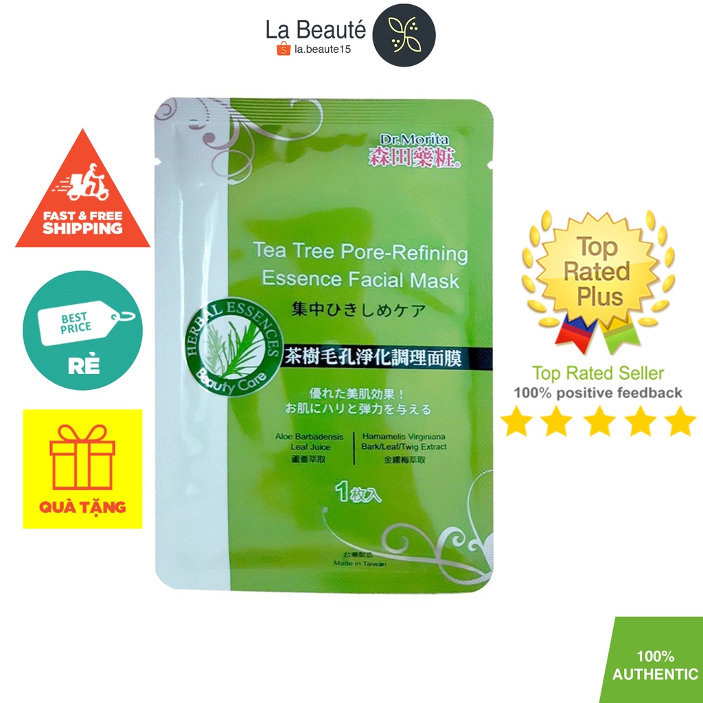 Dr.Morita Tea Tree Pore-Refining Essence Facial Mask - Mặt Nạ Tràm Trà Giảm Mụn 25g/ 1 Miếng