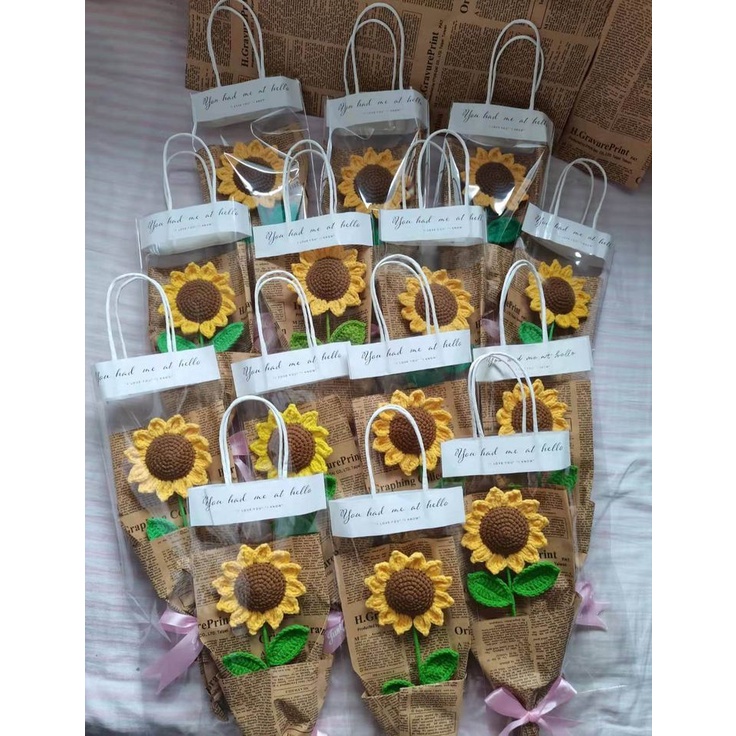 Hoa hướng dương handmade bằng len , hoa len làm quà tặng , trang trí