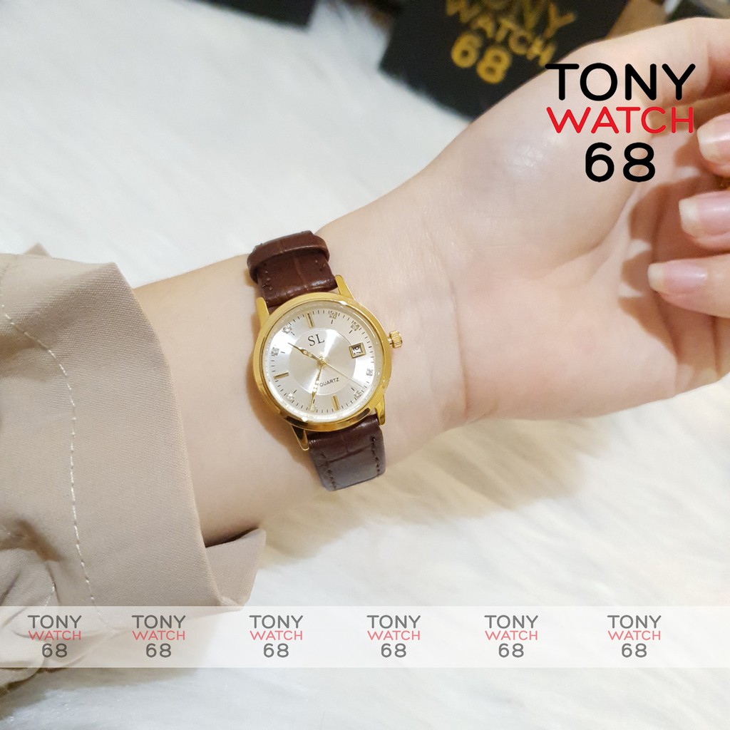 Cặp đồng hồ đôi nam nữ SL dây da chính hãng có lịch chống nước Tony Watch 68