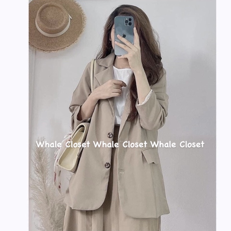 Áo vest blazer tay dài 2 lớp dày dặn túi thật kiểu dáng Hàn Quốc màu be tây và đen