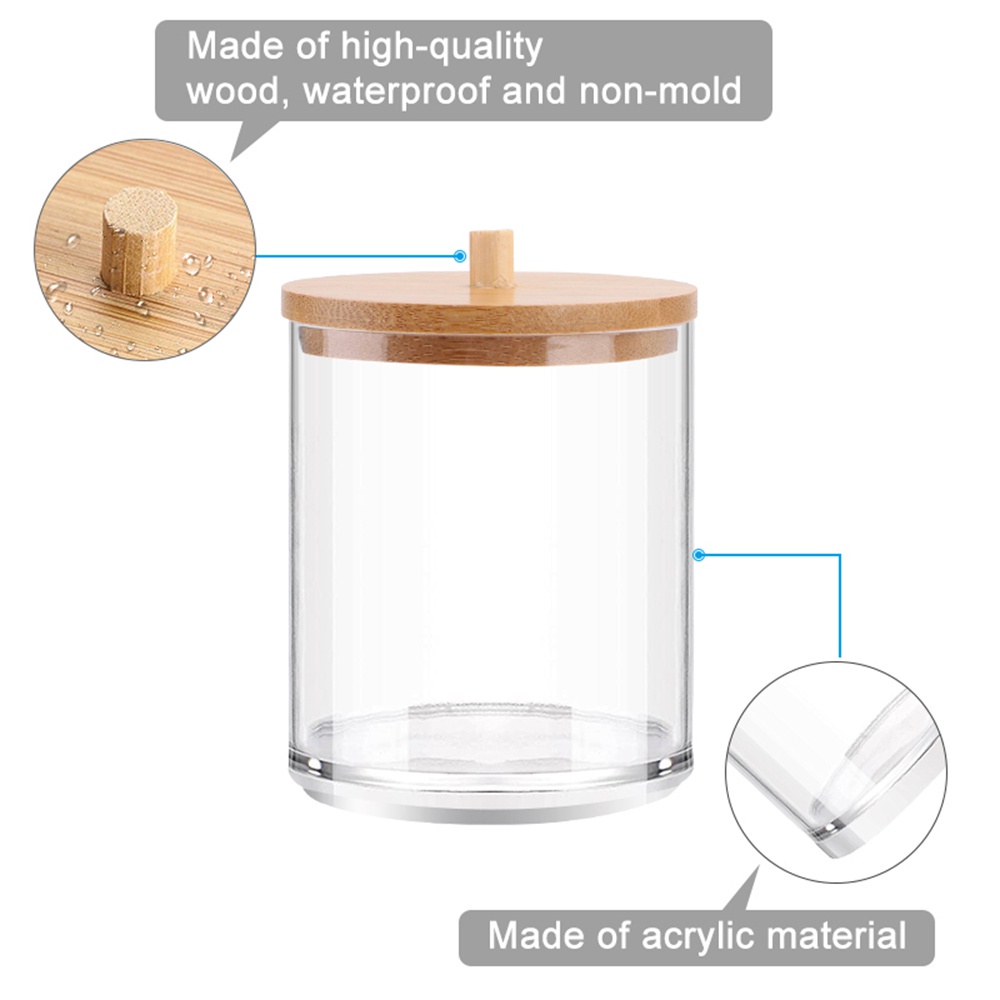 Hộp acrylic đựng tăm bông cotton / kẹo / bông tẩy trang đa năng kèm nắp đậy bằng tre tiện dụng cho nhà tắm