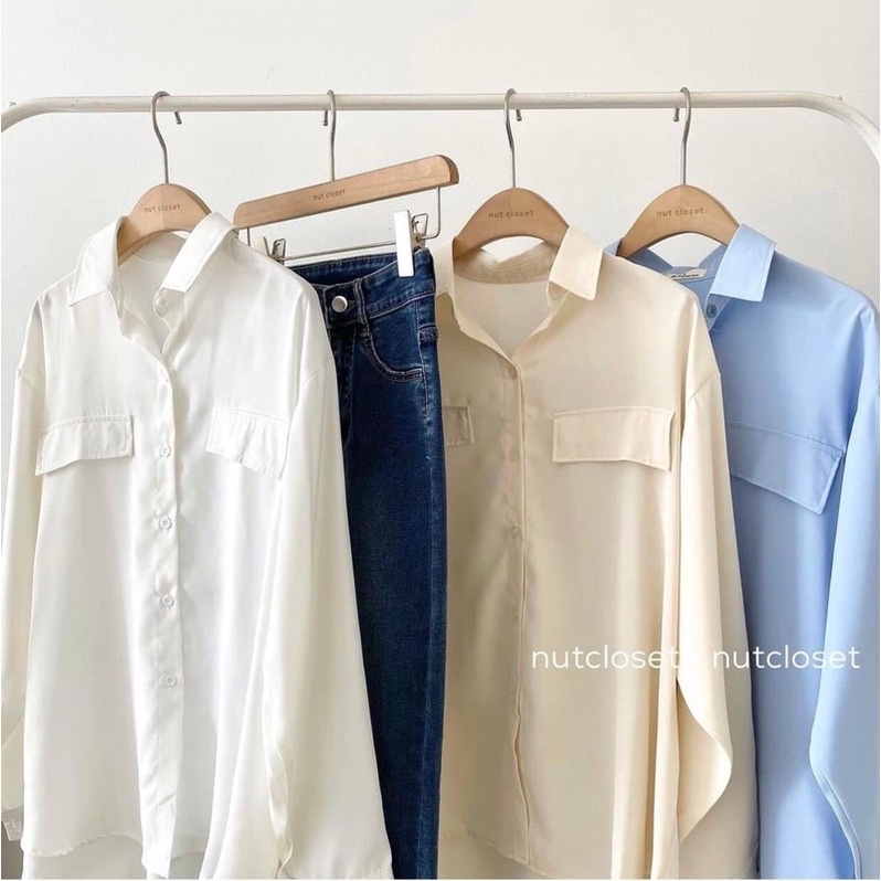 Áo sơ mi nữ form rộng vải lụa không nhăn túi ngực oversize nhiều màu bigsize (TTA119)