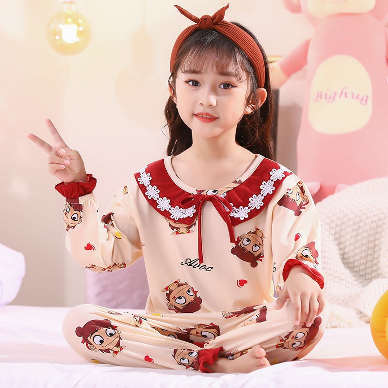 Đồ ngủ trẻ em, bộ dài tay nữ, ba mẹ - con gái, kiểu công chúa mùa thu, bé gái mặc nhà
