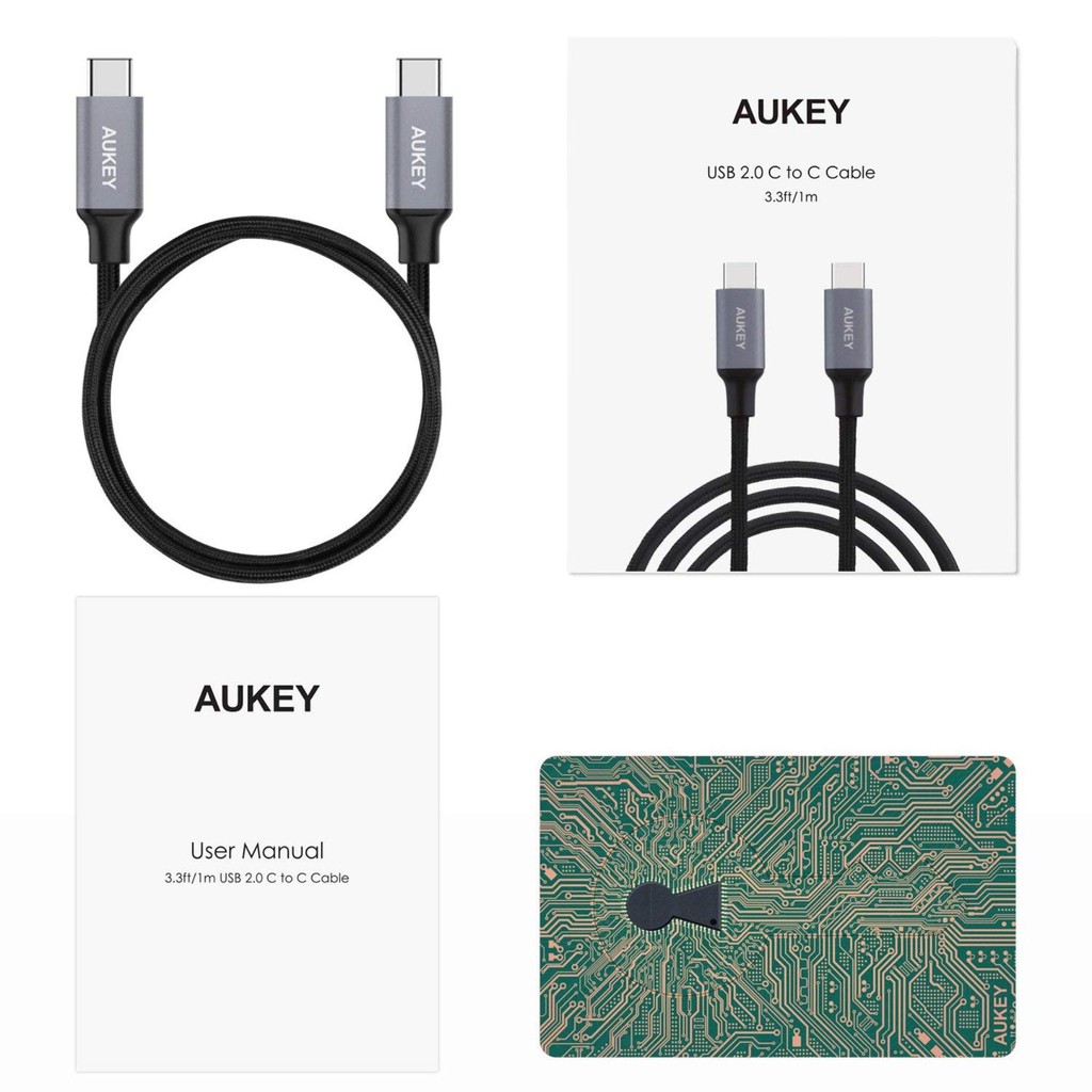 [Freeship toàn quốc từ 50k] Cáp Sạc Type C Aukey Nylon USB C ra USB C 2.0 1m - CB-CD5
