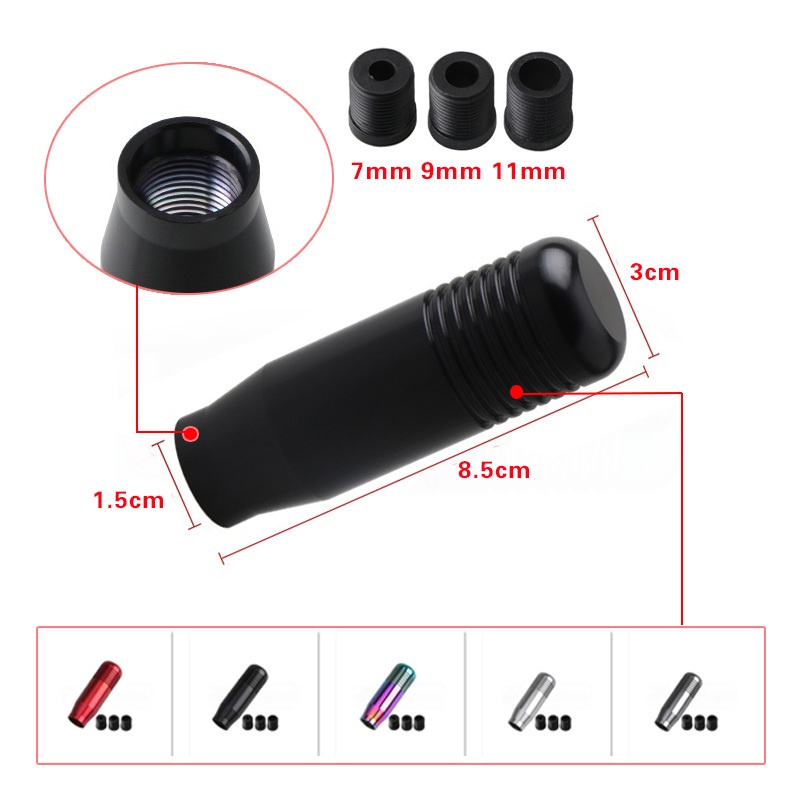 Tay nắm cần số xe hơi bằng hợp kim nhôm 8.5cm + 3 bộ điều hợp nhựa