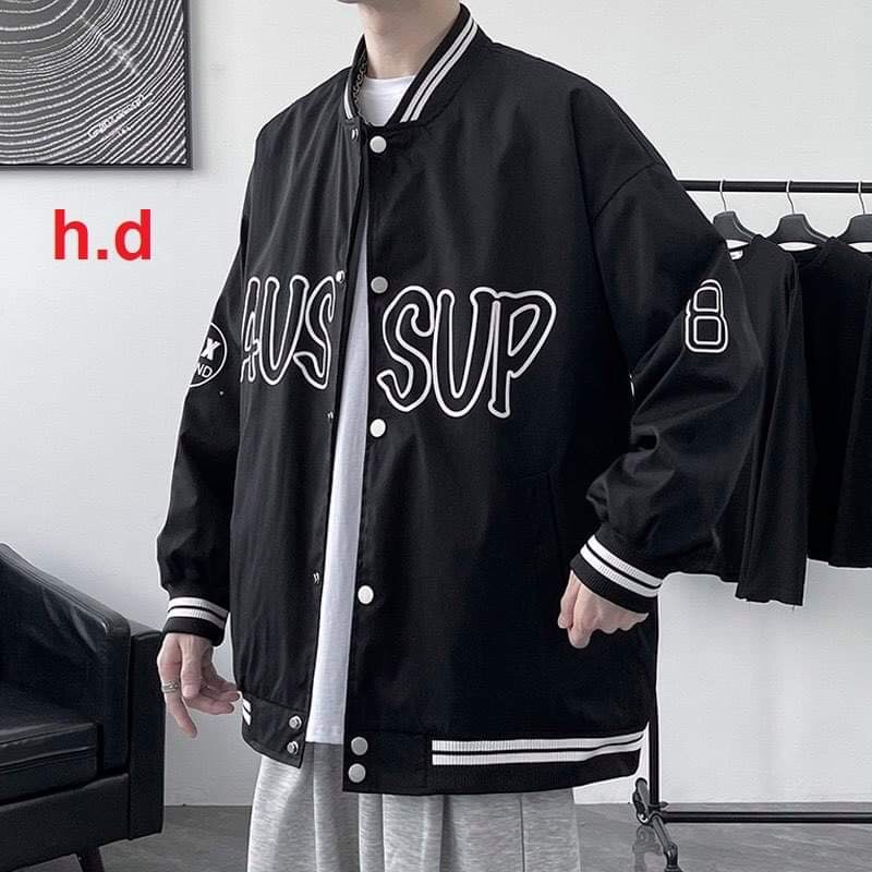 Áo Khoác Bomber Su PuP cúc bấm nam nữJacket Unisex Chất nỉ vs gió Form &lt;55kgÁo Bóng Chày Phong cách Thể thao