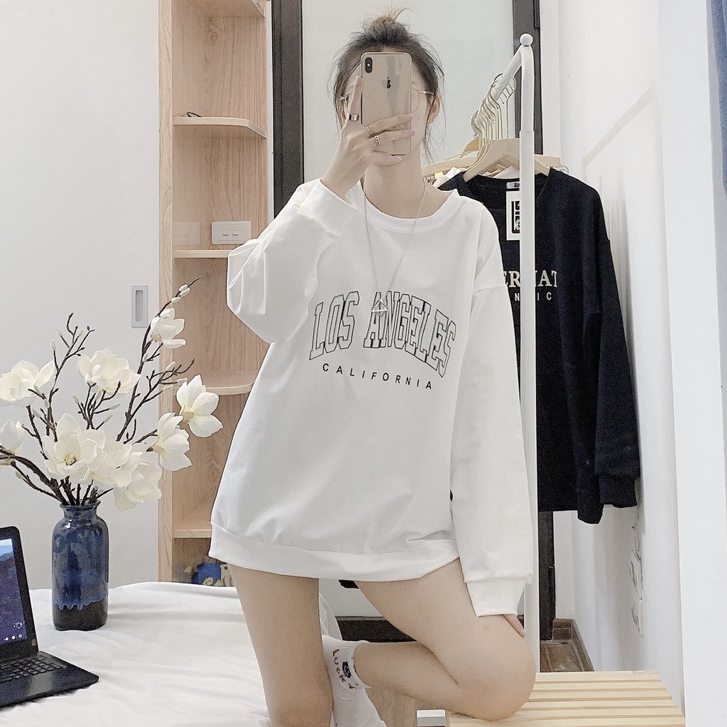 Áo nỉ sweater Losanggles , áo nỉ nữ ullzzang Bingshop dài tay form rộng vải da cá cao cấp