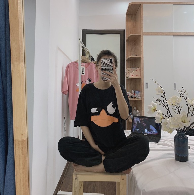 Áo phông dáng rộng có size tay lỡ in hình vịt cute Vanmiushop