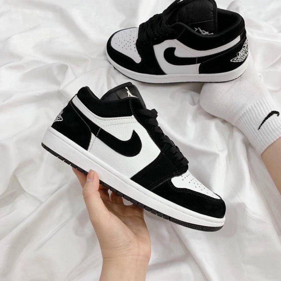 Giày Jordan 1 low panda đen trắng da nhăn bản cao cấp 1-1 hàng trung full phụ kiện