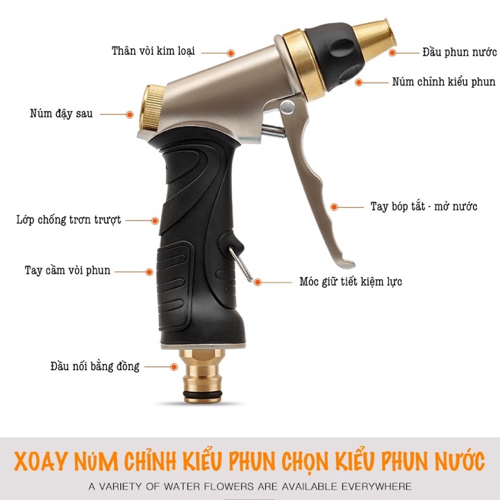 Vòi tưới cây, vòi rửa xe đa năng bằng kim loại LIONGKING RC235