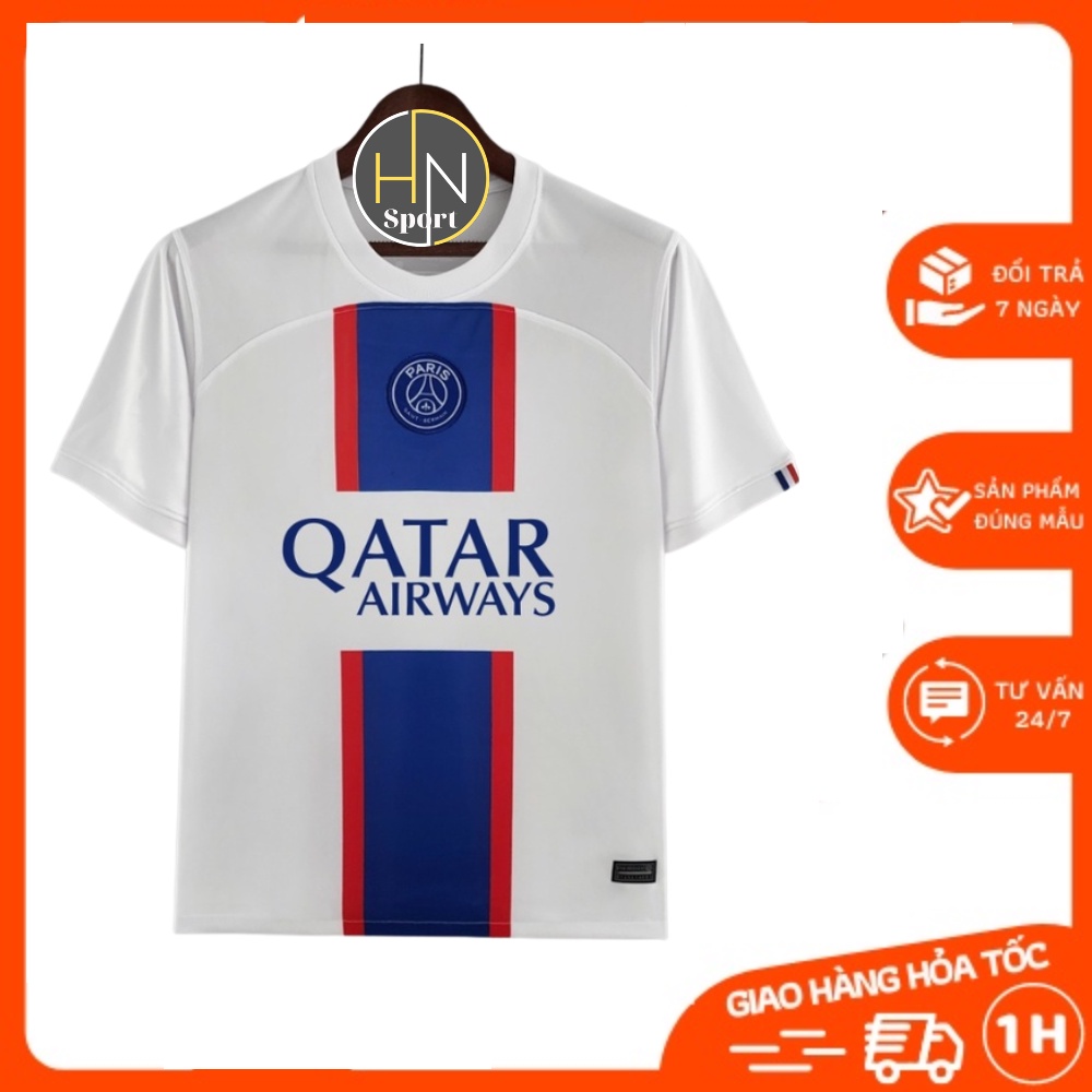 Bộ quần áo đá bóng clb psg paris saint germain sân khách áo trắng quần xanh vải thun