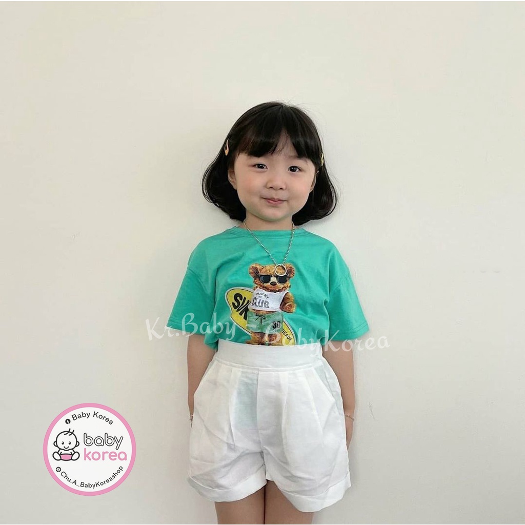 Áo phông, áo thun cộc tay in gấu ba màu cho bé trai, bé gái chính hãng Hàn Quốc thời trang trẻ em BABY KOREA