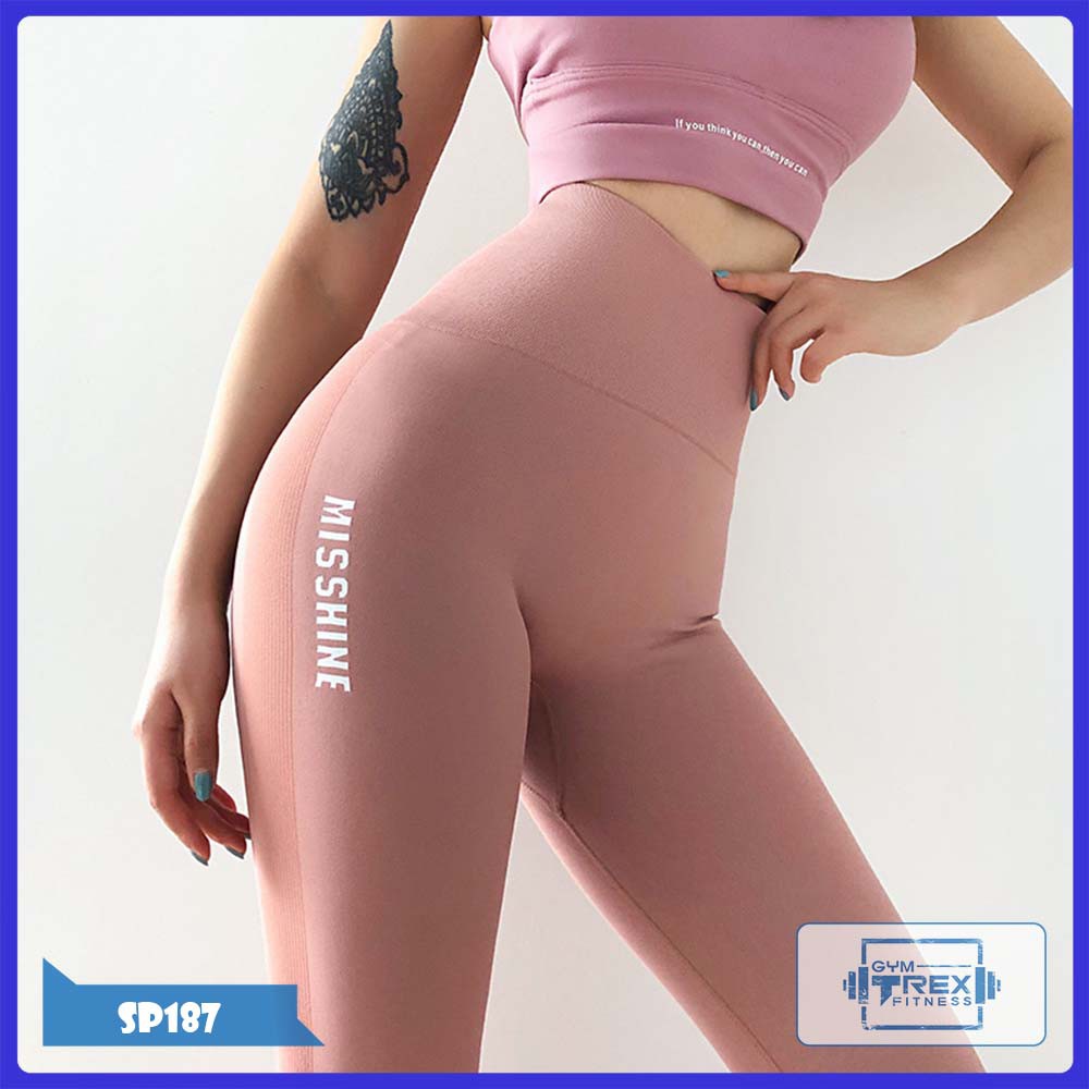 Quần gym nữ cạp cao Misshine thun siêu mịn dáng lửng SP186, Quần legging nữ yoga nâng mông gen bụng [Gym T-Rex]